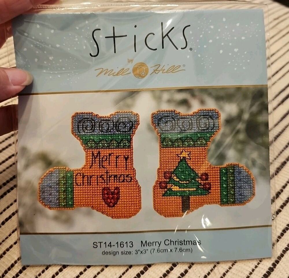 Mill Hill Cross Stitch Kit Sticks Merry Christmas Stockings Ornament ST14-1613